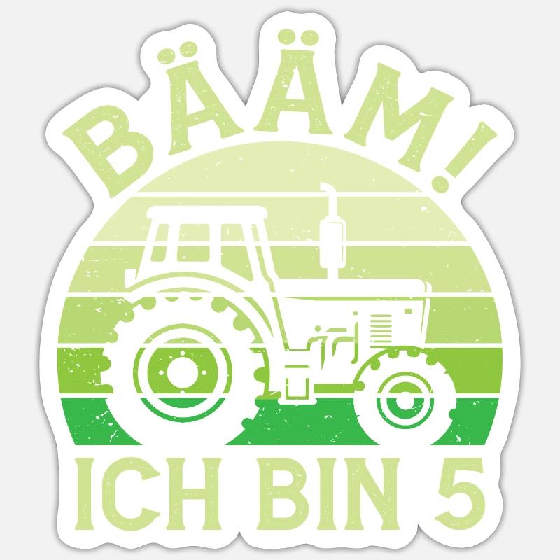 Ich bin 5 Jahre Drei Junge 5. Geburtstag Traktor - Sticker Größe S (10 x 10 cm) - Mattweiß