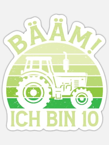 Ich bin 10 Jahre Drei Junge 10. Geburtstag Traktor - Sticker Größe S (10 x 10 cm) - Mattweiß