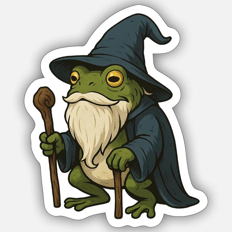 Wise bearded frog with magic hat - Sticker size S (10 x 10 cm) - white matte
