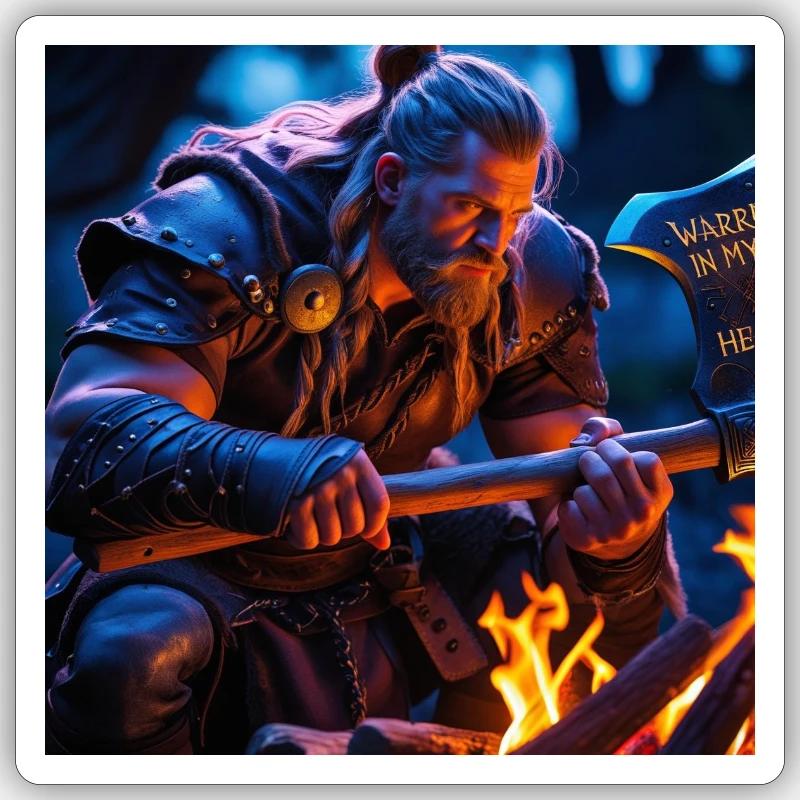 Fantasy Wikinger mit einer Axt - Sticker Größe S (10 x 10 cm) - Mattweiß