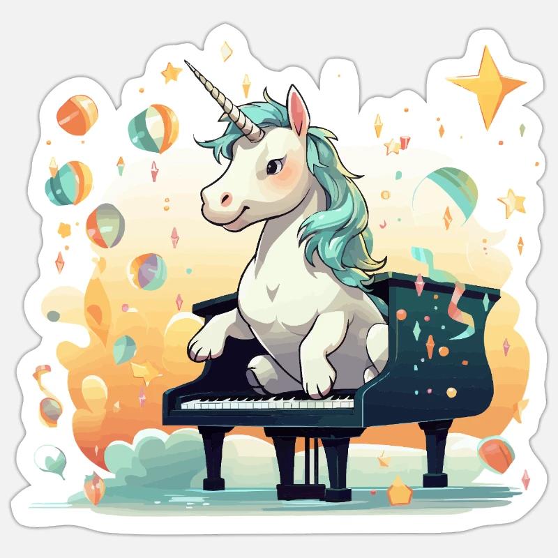 Piano Serenade Unicorn Sticker size S (10 x 10 cm)