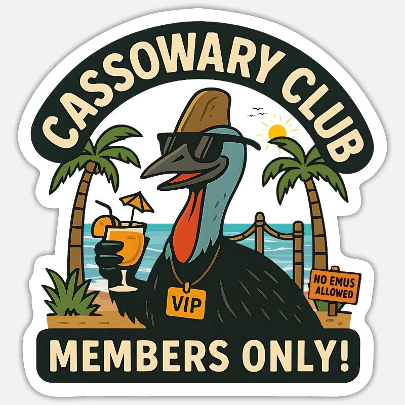 Australia Beach Cassowary Club Members Only  - Sticker size S (10 x 10 cm) - white matte