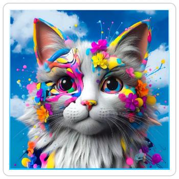 Farbenfrohe Katze - Sticker Größe S (10 x 10 cm) - Mattweiß - Vorne