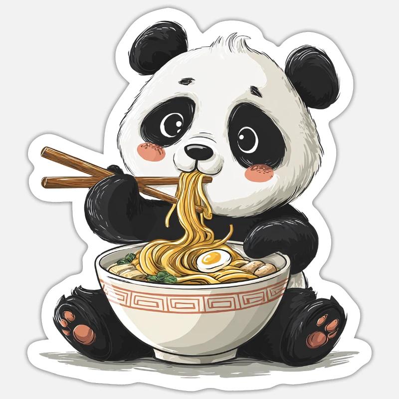 Ramen panda mignon - Sticker taille S (10 x 10 cm) - blanc mat