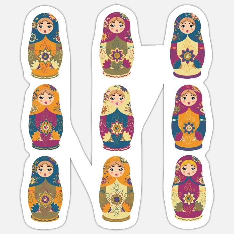 Traditional Russian Matryoshka Dolls Pattern - Sticker size S (10 x 10 cm) - white matte