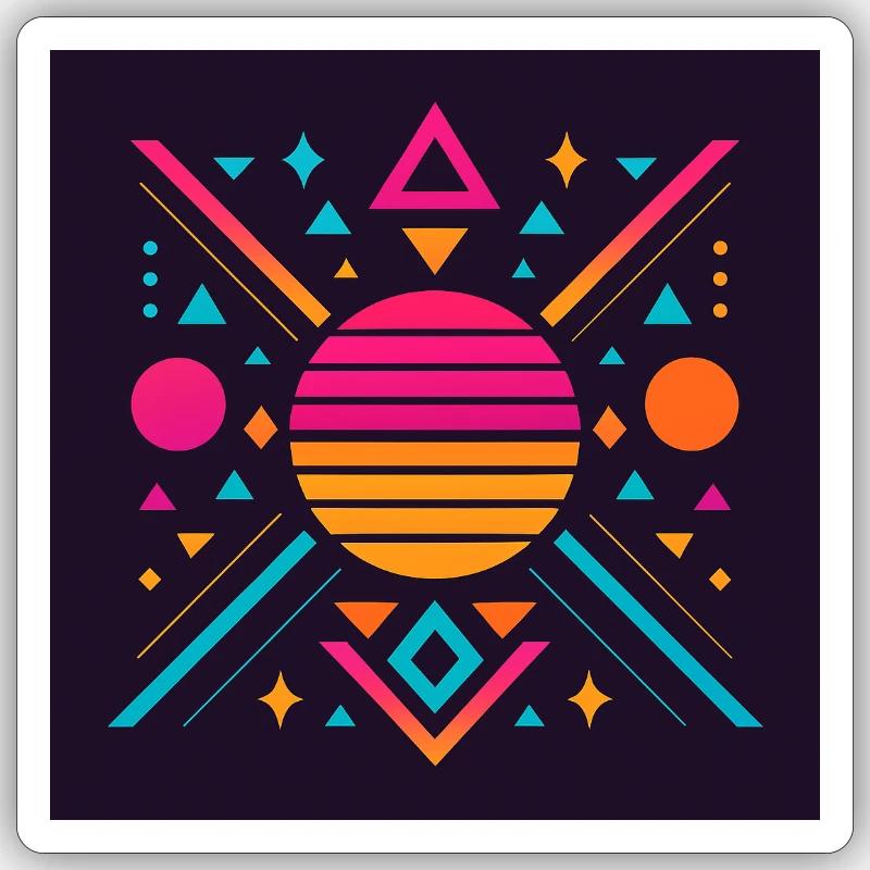 Synthwave geometric pattern - Sticker size S (10 x 10 cm) - white matte