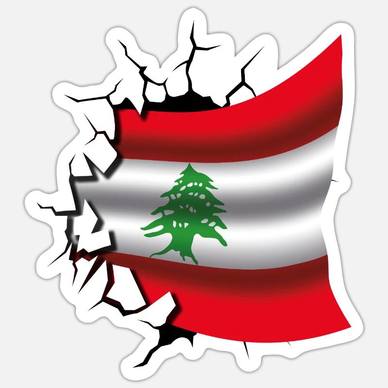 Drapeau du Liban - Drapeau Broken Design - Sticker taille S (10 x 10 cm) - blanc mat