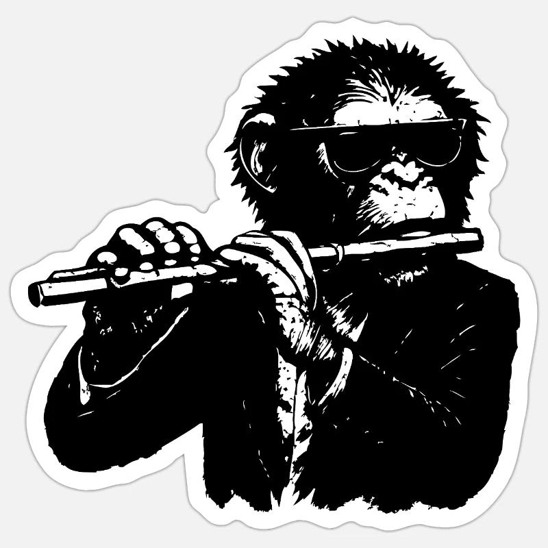 Flutes Monkey in the Monkey Orchestra - Sticker size S (10 x 10 cm) - white matte