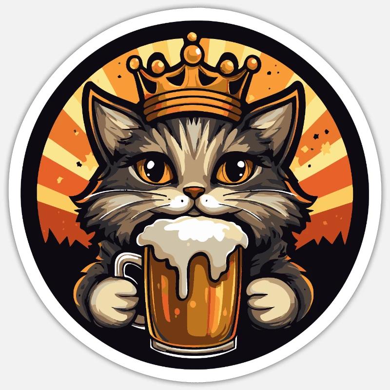 Katze Bier - Sticker Größe S (10 x 10 cm) - Mattweiß