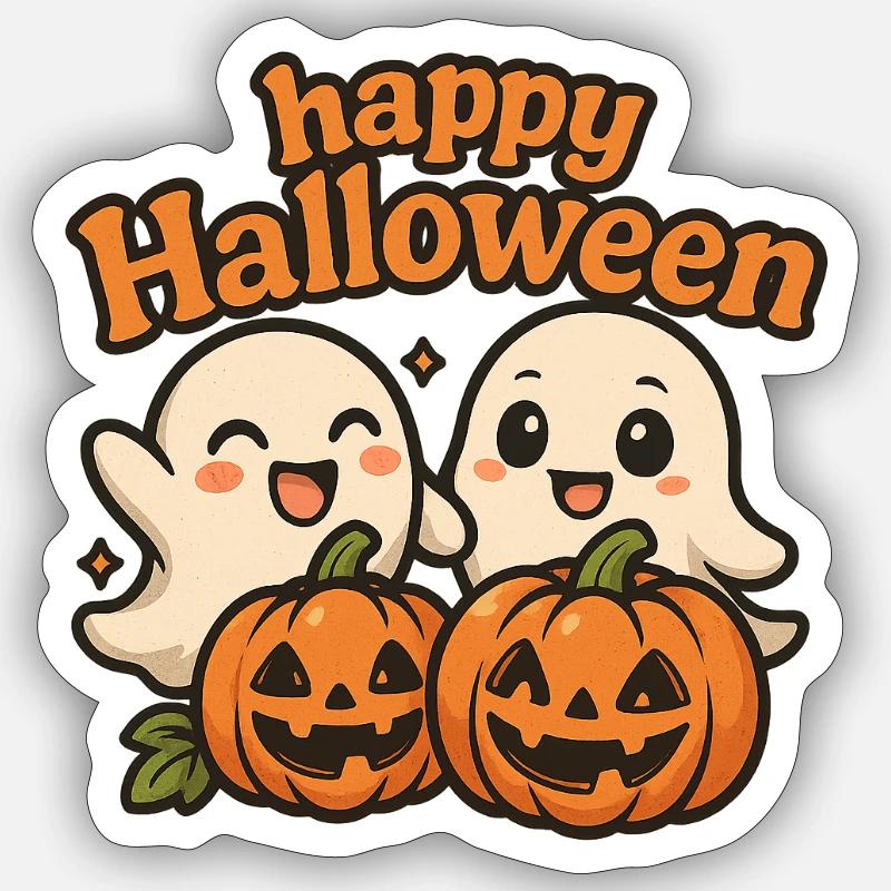 Fantômes mignons Halloween Design - Sticker taille S (10 x 10 cm) - blanc mat