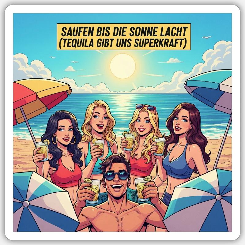 Drinking until the sun laughs - Sticker size S (10 x 10 cm) - white matte