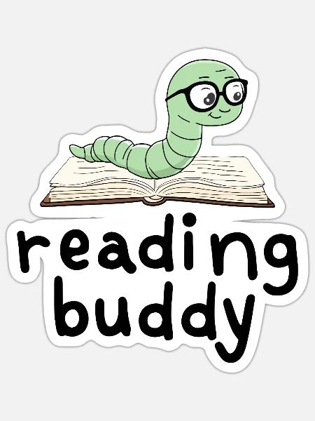 Lesefreund Niedlicher Bücherwurm Mit Buch - Sticker Größe S (10 x 10 cm) - Mattweiß