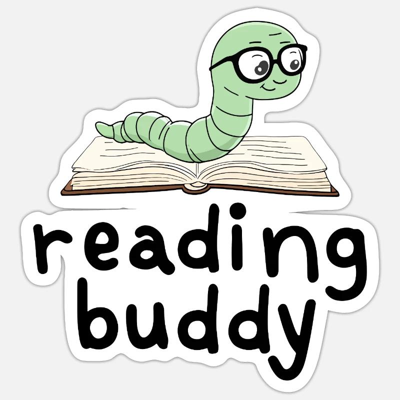 Reading friend Cute bookworm with book Sticker size S (10 x 10 cm)