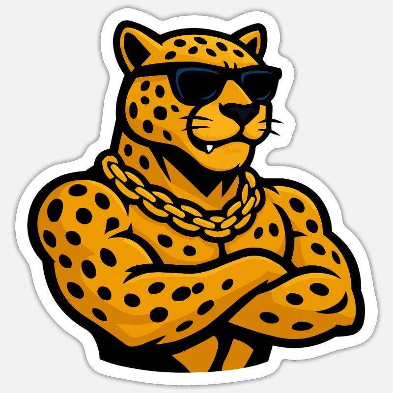 Bande dessinée Guépard léopard - Sticker taille S (10 x 10 cm) - blanc mat
