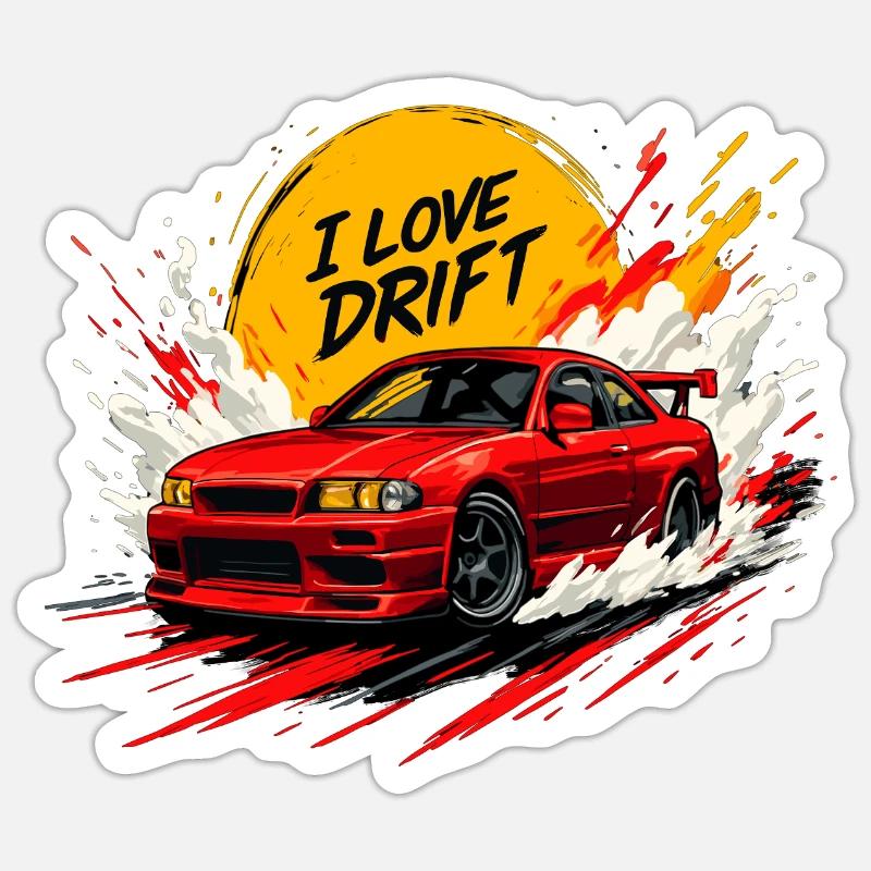 Red Drift Car Splash Artwork Sticker size S (10 x 10 cm)
