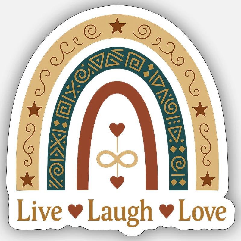 Live Laugh Love Boho Regenbogen - Sticker Größe S (10 x 10 cm) - Mattweiß