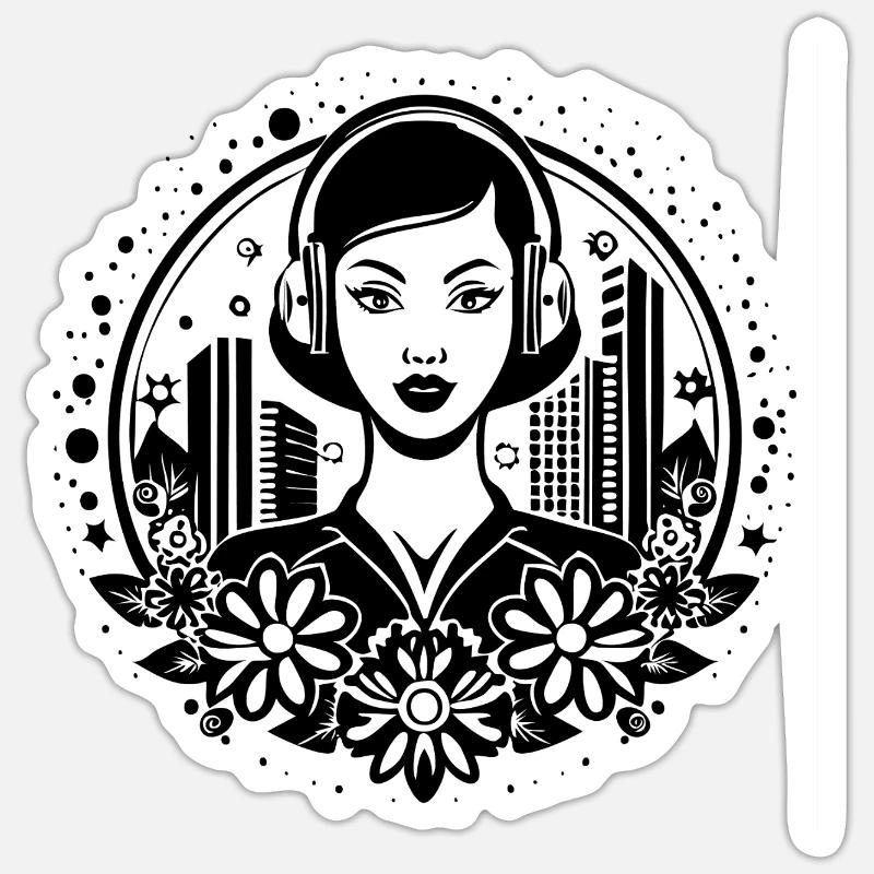 Techno Beat kick – Frau, Kopfhörer, Sequenz - Sticker Größe S (10 x 10 cm) - Mattweiß