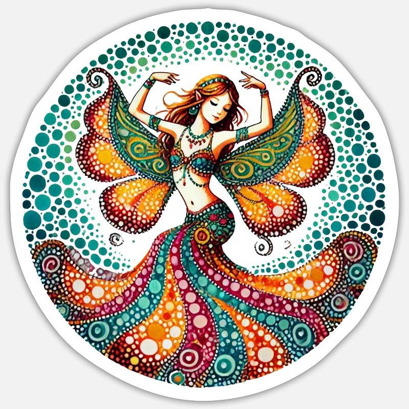 Danseuse du ventre papillon vibrante - Sticker taille S (10 x 10 cm) - blanc mat