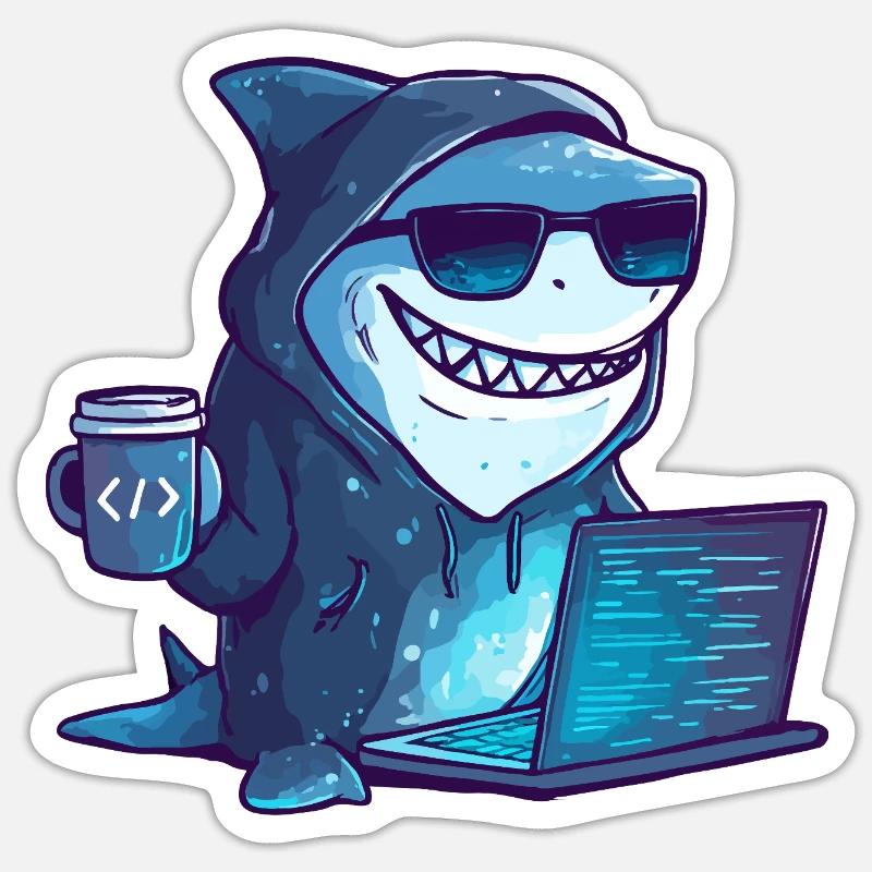 Cyber Shark Hacker Design - Sticker size S (10 x 10 cm) - white matte