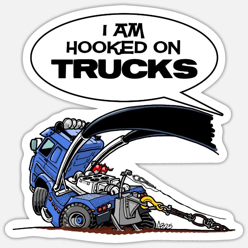HookedOnTRUCKS-BLUE - Sticker size S (10 x 10 cm) - white matte