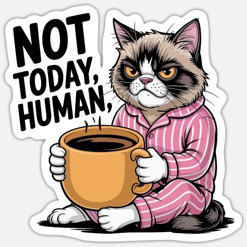 Not Today Human Angry Cat Coffee - Sticker size S (10 x 10 cm) - white matte