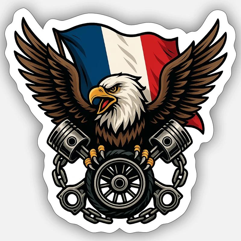 Aigle français avec drapeau  - Sticker taille S (10 x 10 cm) - blanc mat