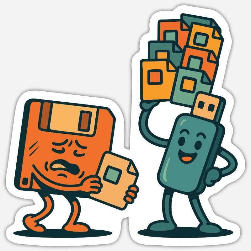 Diskette vs. USB-Laufwerk Retro Tech Sarkasmus Sticker Größe S (10 x 10 cm)