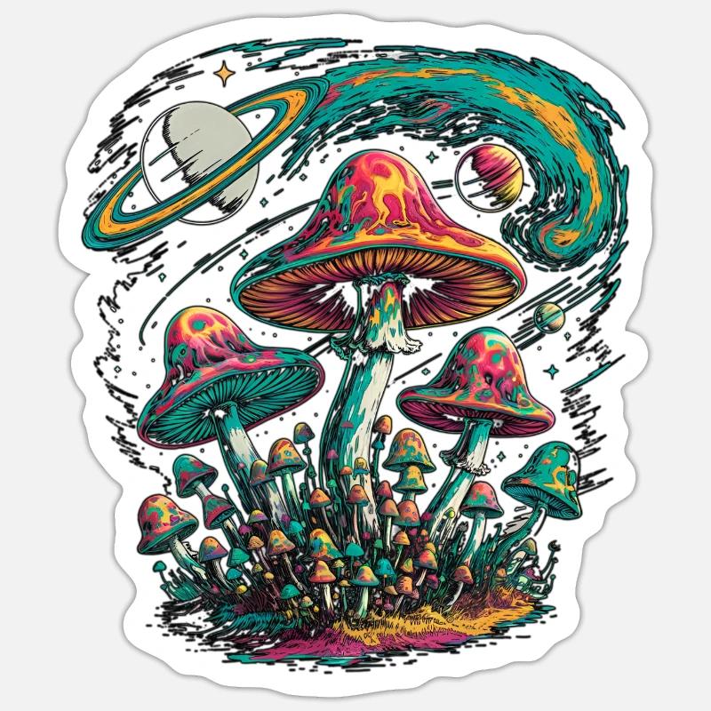 Psychedelic Cosmic Mushrooms Artwork - Sticker size S (10 x 10 cm) - white matte