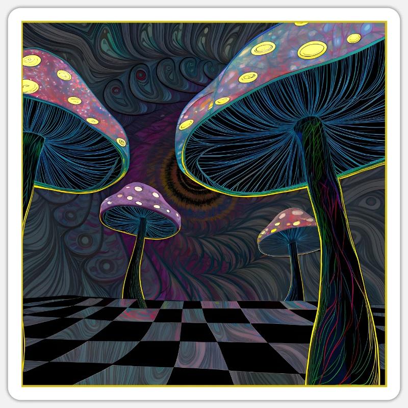 Psychedelic Mushroom Forest Scene - Sticker size S (10 x 10 cm) - white matte