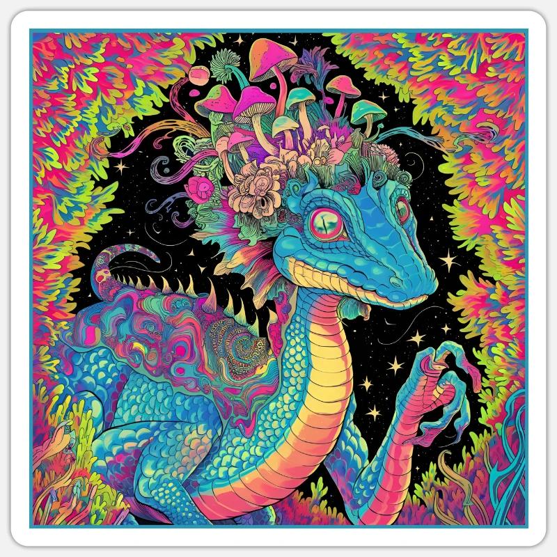 Psychedelischer Walddrache Illustration - Sticker Größe S (10 x 10 cm) - Mattweiß