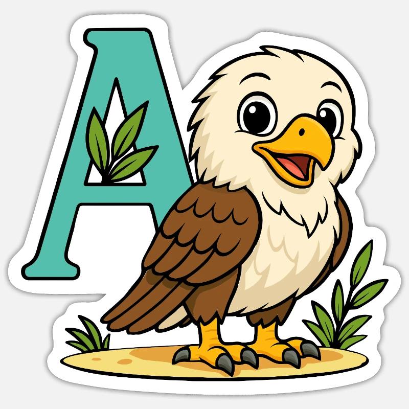 Cute Eagle with Initial A and Foliage Sticker size S (10 x 10 cm)