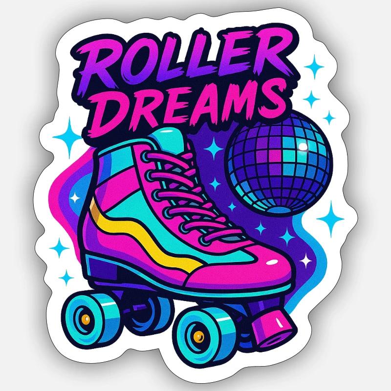 Neon Roller Skates Disco Design - Sticker size S (10 x 10 cm) - white matte