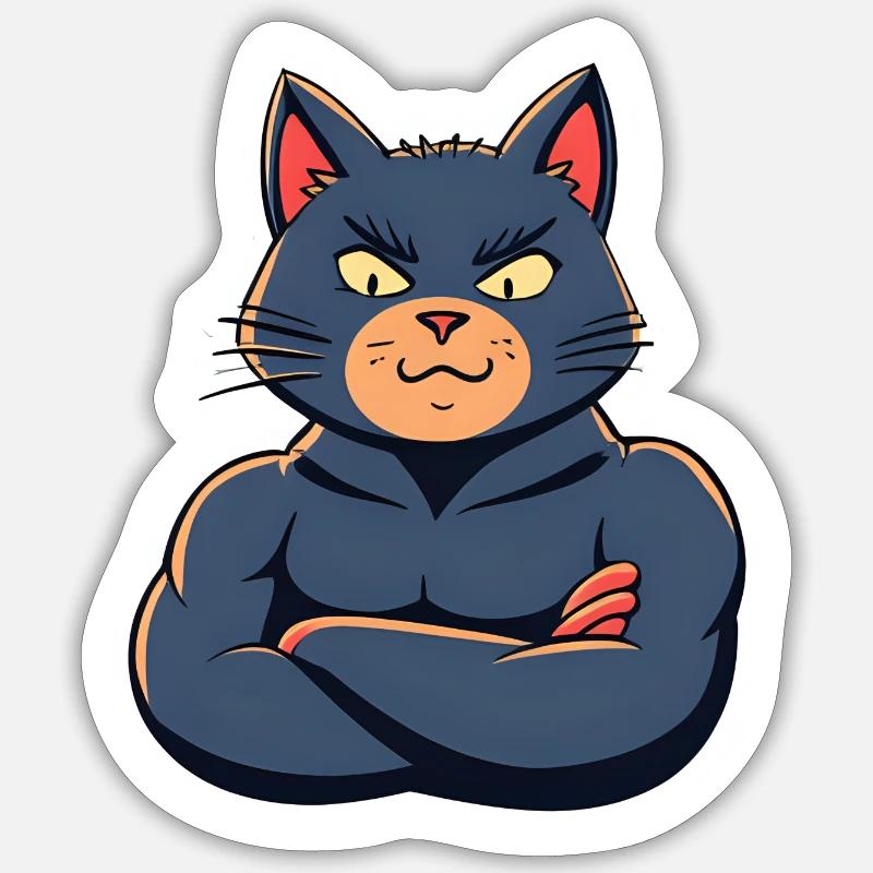 Cat with Muscles-Funny Comic Design - Sticker size S (10 x 10 cm) - white matte
