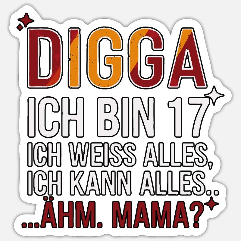 Digga, I'm 17 – I know everything, can do everything! Sticker size S (10 x 10 cm)