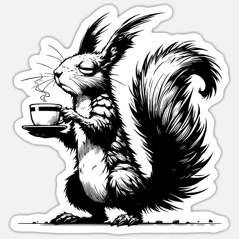 Small Squirrel, Big Cup Squirrel Caffeine - Sticker size S (10 x 10 cm) - white matte