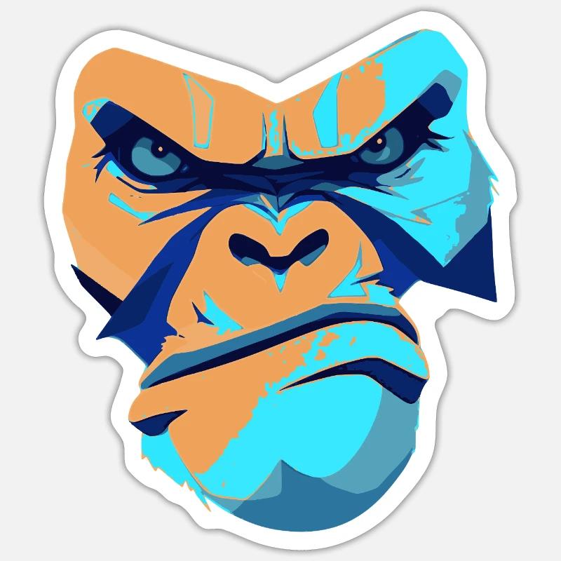 Imprimé imprété Gorille Bleu Devant Sticker taille S (10 x 10 cm)