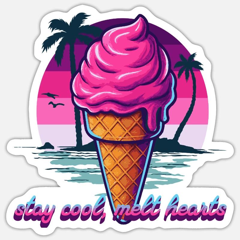 Pink Eiscreme Sunset Design - Sticker Größe S (10 x 10 cm) - Mattweiß