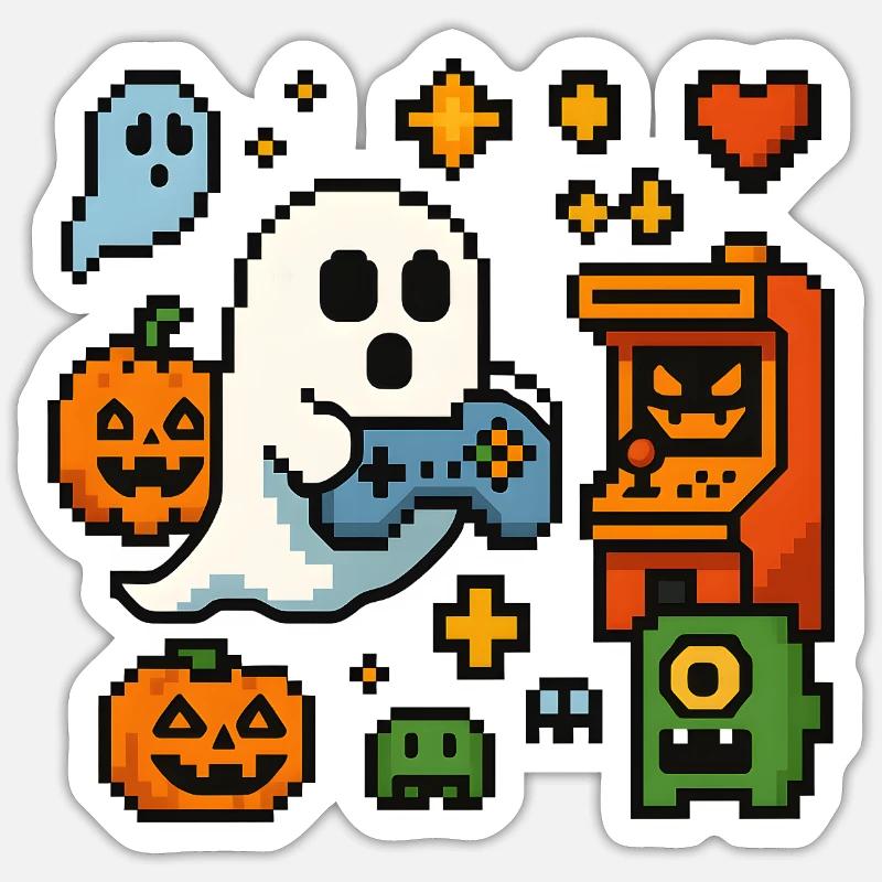 Pixel Ghost Gaming Design rétro Sticker taille S (10 x 10 cm)