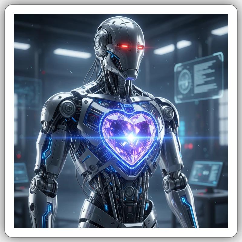 Futuristic robot with light effect - Sticker size S (10 x 10 cm) - white matte