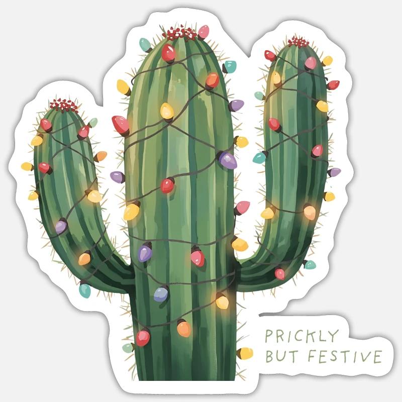 Weihnachtskaktus – Prickly but Festive - Sticker Größe S (10 x 10 cm) - Mattweiß