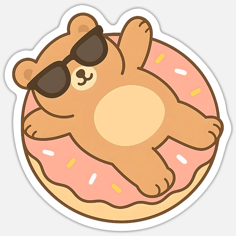 Ourson Bronszé en lunette de soleil - Sticker taille S (10 x 10 cm) - blanc mat