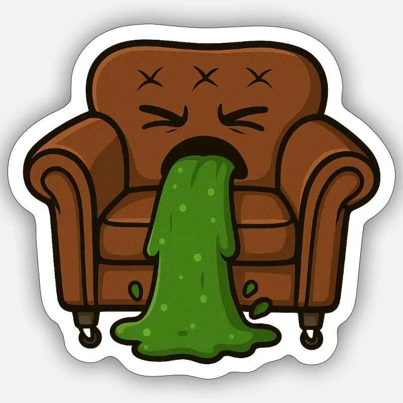 Couchi throws up - Sticker size S (10 x 10 cm) - white matte