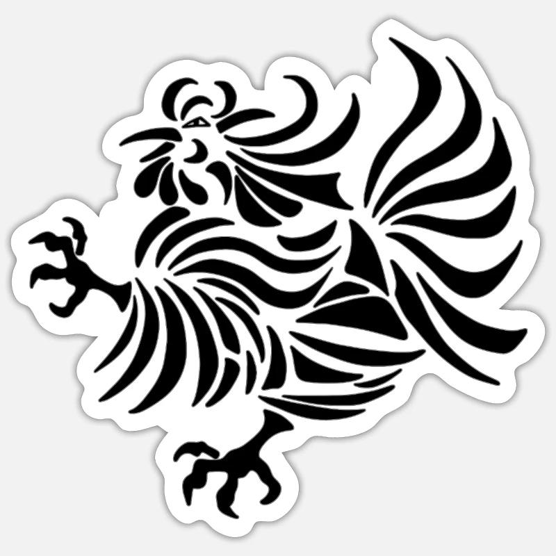 Dessin au trait complexe d'un coq Sticker taille S (10 x 10 cm)