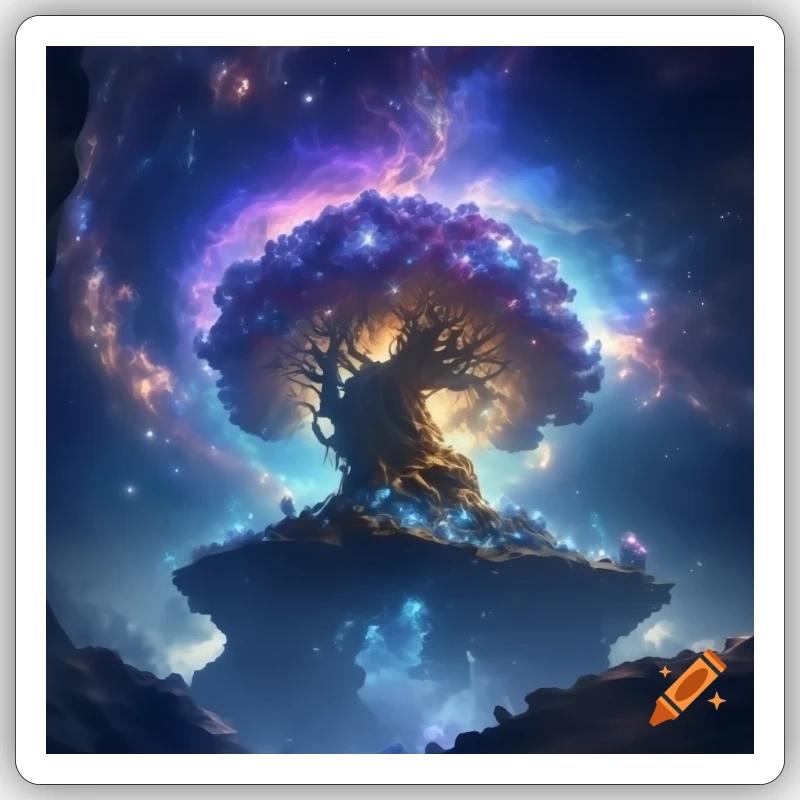 Surreal Luminous Cosmic Tree - Sticker size S (10 x 10 cm) - white matte