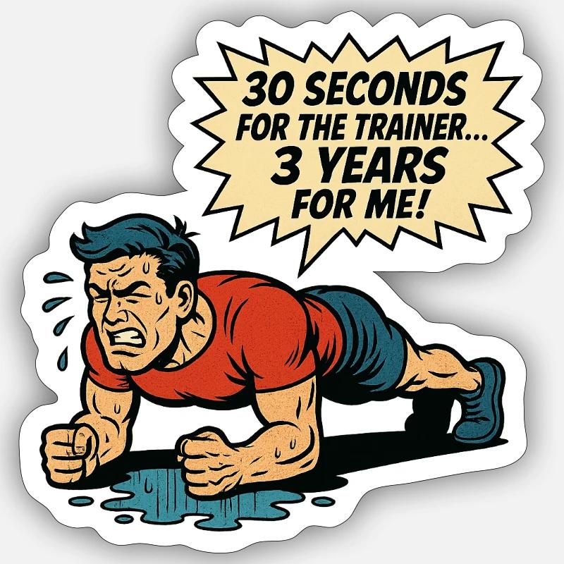 Funny Retro Gym Comic – Plank Struggle Sticker Größe S (10 x 10 cm)