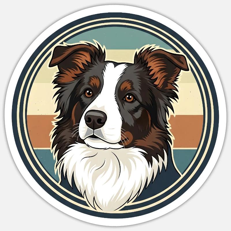 Border Collie Retro Emblem Design - Sticker Größe S (10 x 10 cm) - Mattweiß