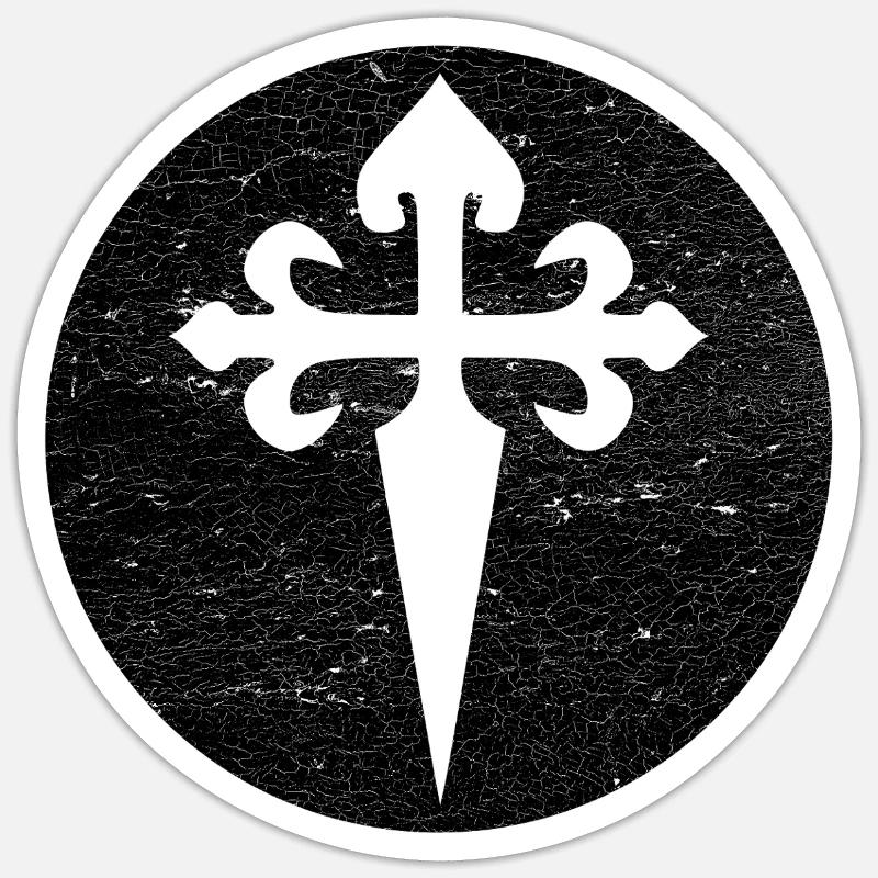 Croix de Saint-Jacques cercle noir illustration - Sticker taille S (10 x 10 cm) - blanc mat