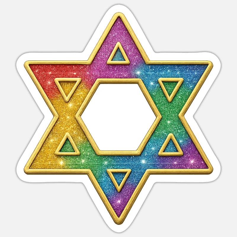 Davidstern | Regenbogen Glitzer Davidstern - Sticker Größe S (10 x 10 cm) - Mattweiß