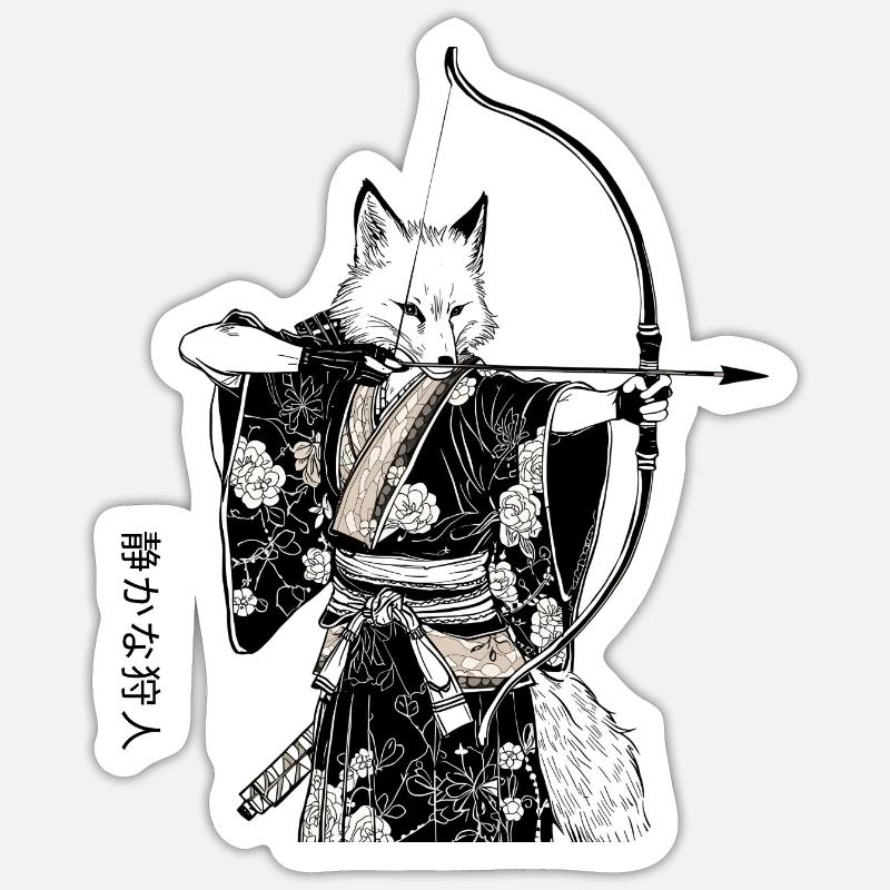 Samurai Fox with Bow – Ukiyo-e Japan Art Sticker size S (10 x 10 cm)