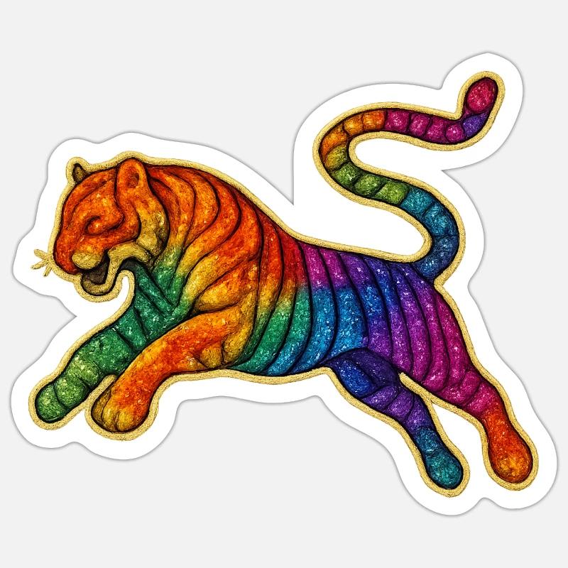 Rainbow Tiger Patch Design - Sticker size S (10 x 10 cm) - white matte